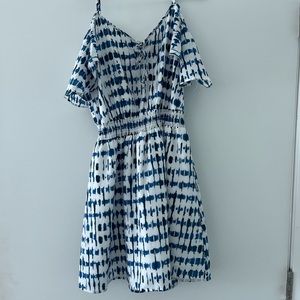 Jack by BB Dakota Off the Shoulder sundress, blue and white print S
